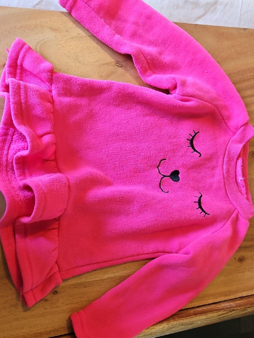 🌺 2 For $8 - Girls' Hot Pink Ruffle Hem Pullover Top with Face Detail